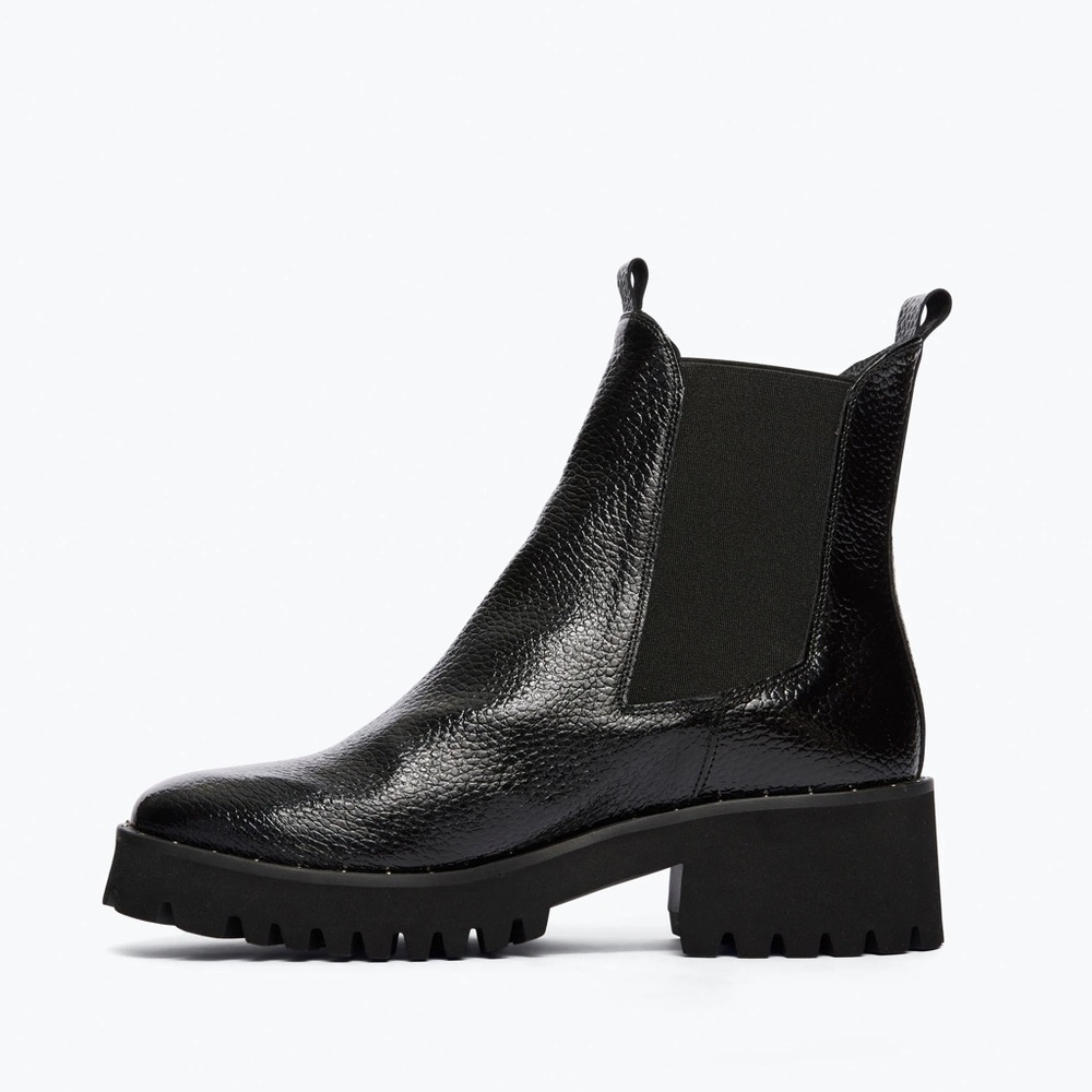 Freda Salvador Black Leather Lug Sole Chelsea Ankle Boots